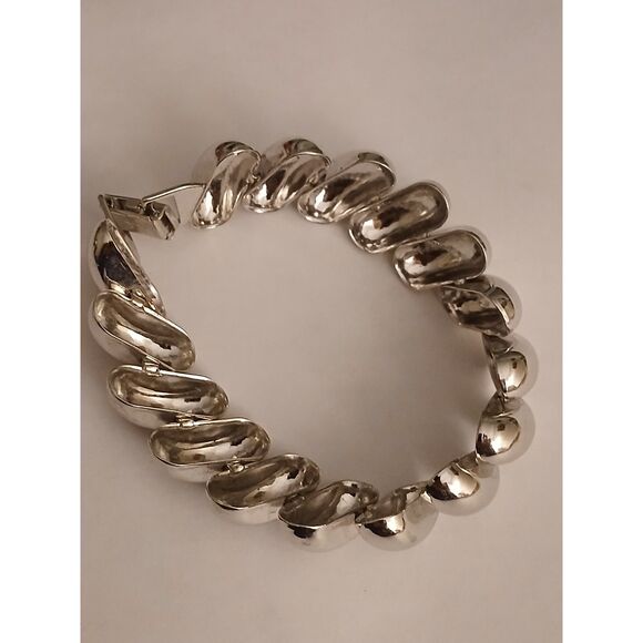 Napier Silver Tone Sculptural Link Bracelet Modernist Bold Chunky 7.5" Vintage - Picture 3 of 4